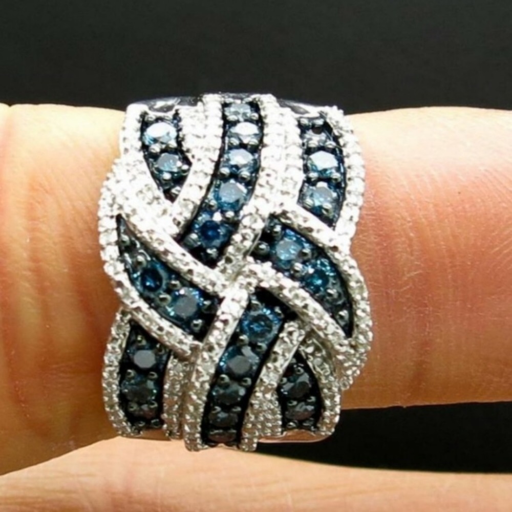 New Sapphire Sterling Silver Diamond Ring - Picture 3 of 4